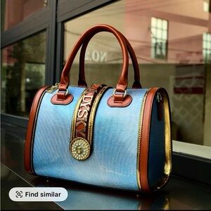 Elegant Blue and Gold Women's Handbag